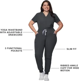 Medical Scrub Pants for Women - Mid Rise 4-Way Stretch Anti-Wrinkle Slim Fit Jogger Pants, Drawstring & 5 Pockets