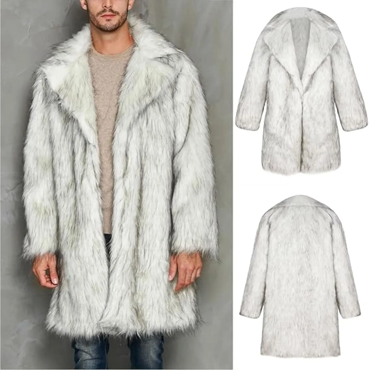 Men Mid Long Casual Faux Mink Coat Single Breasted Business Cozy Fur Jacket Winter Classic Fur Collar Outerwear