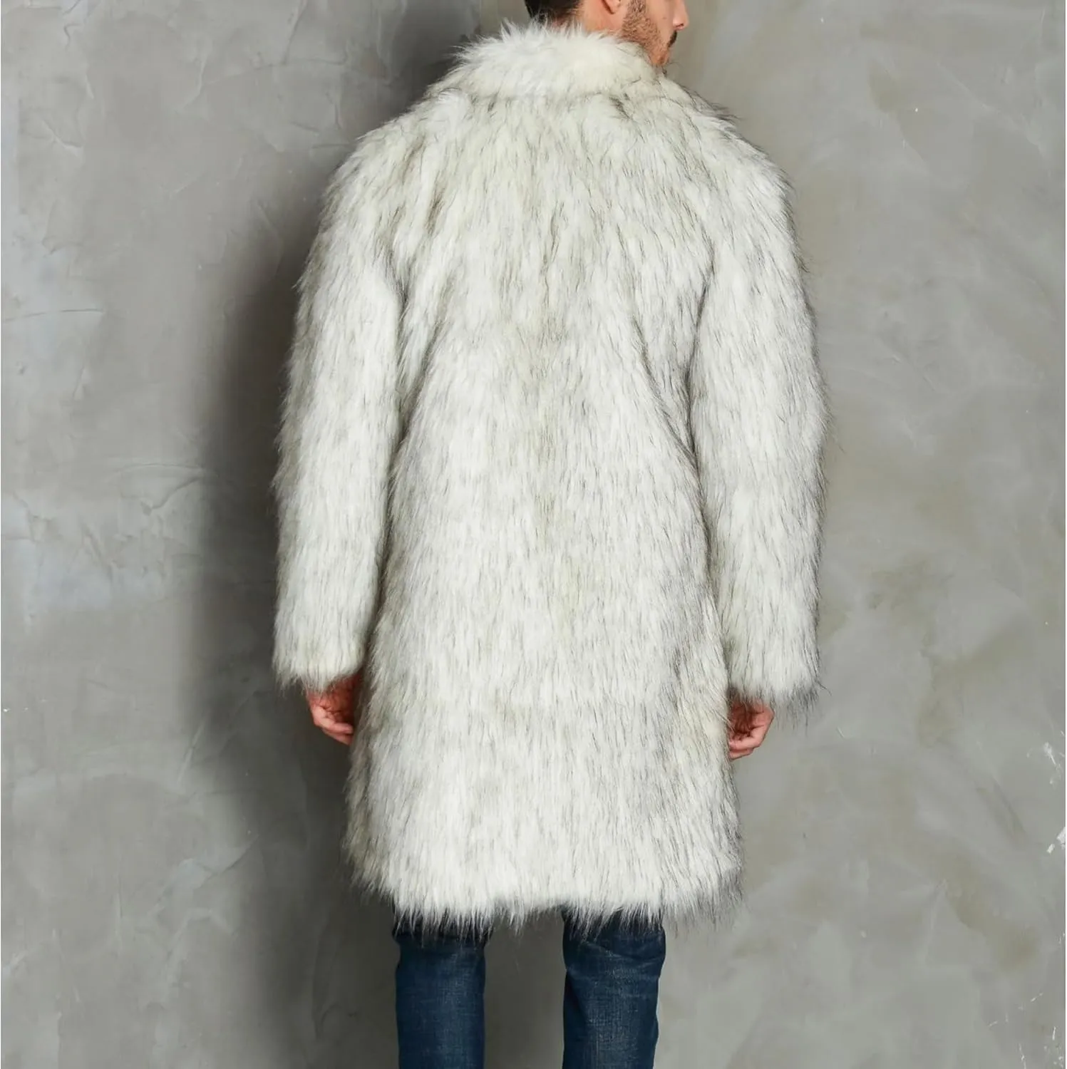 Men Mid Long Casual Faux Mink Coat Single Breasted Business Cozy Fur Jacket Winter Classic Fur Collar Outerwear