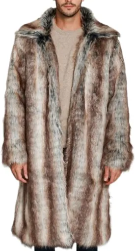 Men Mid Long Casual Faux Mink Coat Single Breasted Business Cozy Fur Jacket Winter Classic Fur Collar Outerwear