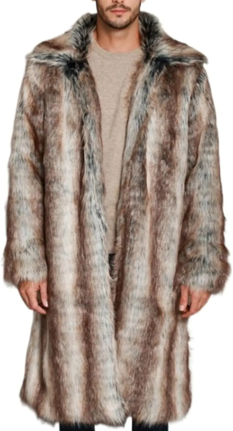 Men Mid Long Casual Faux Mink Coat Single Breasted Business Cozy Fur Jacket Winter Classic Fur Collar Outerwear