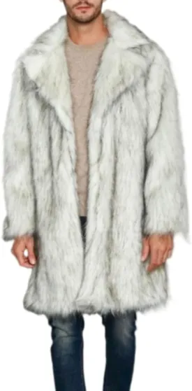 Men Mid Long Casual Faux Mink Coat Single Breasted Business Cozy Fur Jacket Winter Classic Fur Collar Outerwear