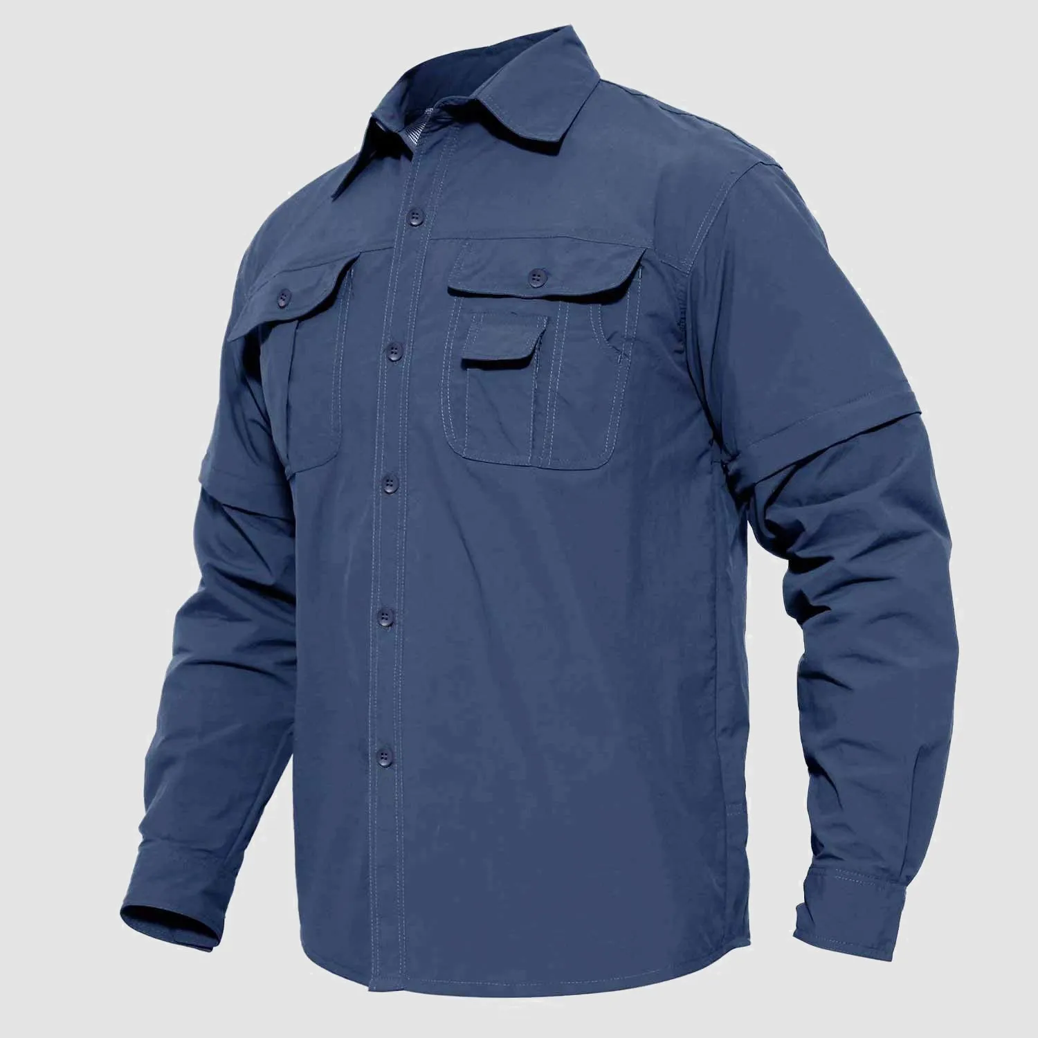 Mens Fishing Hiking Tactical Shirts with Detachable Sleeves Long/Short Sleeve Quick Dry