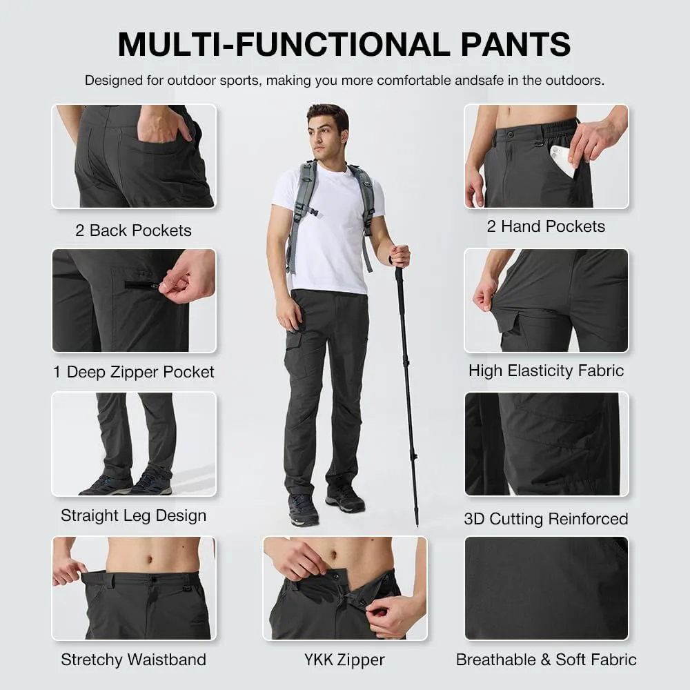 Men's Hiking Cargo Pants Lightweight Quick-Dry Waterproof Stretch Work Fishing Travel Outdoor Pants with 6 Pockets