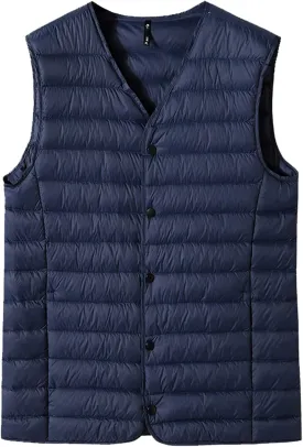 Mens Quilted Down Gilet, V-Neck Lightweight Zip Padded Vest Bodywarmer for Winter Travelling, Walking