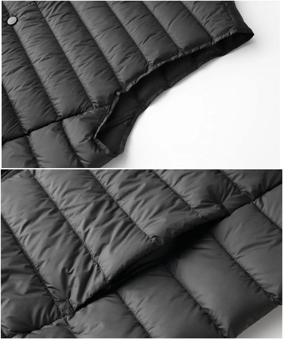 Mens Quilted Down Gilet, V-Neck Lightweight Zip Padded Vest Bodywarmer for Winter Travelling, Walking