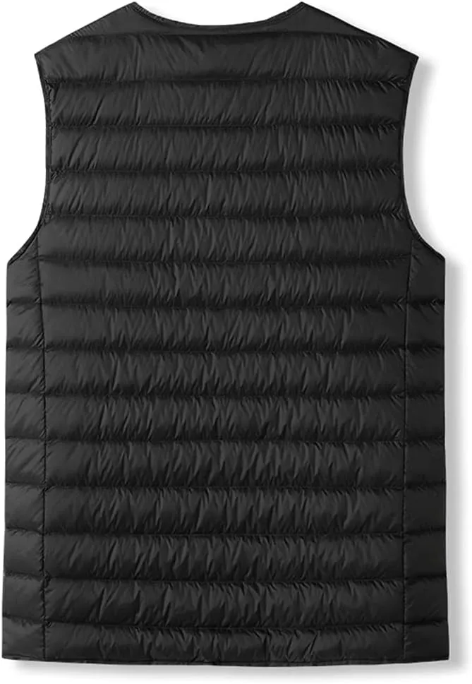 Mens Quilted Down Gilet, V-Neck Lightweight Zip Padded Vest Bodywarmer for Winter Travelling, Walking