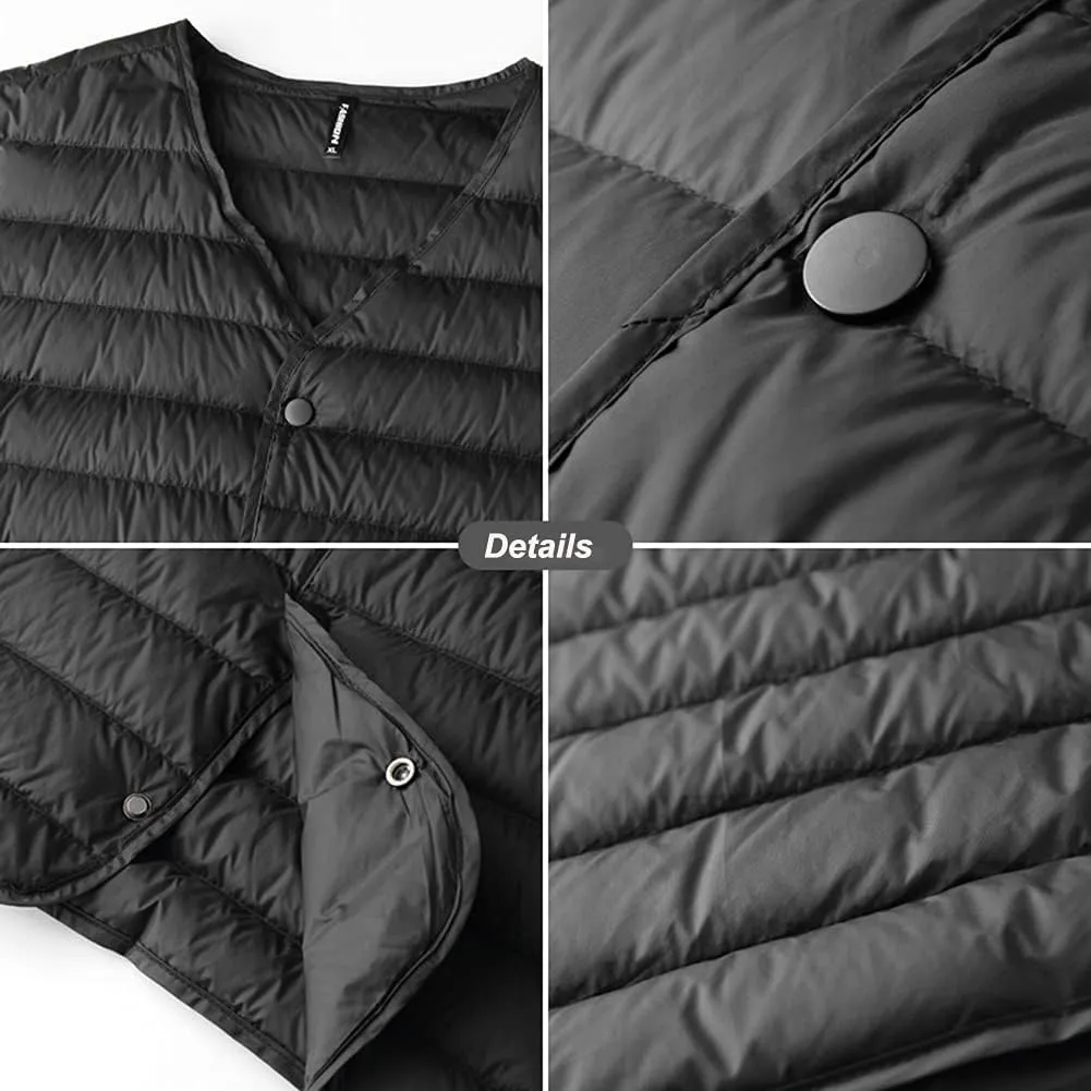 Mens Quilted Down Gilet, V-Neck Lightweight Zip Padded Vest Bodywarmer for Winter Travelling, Walking