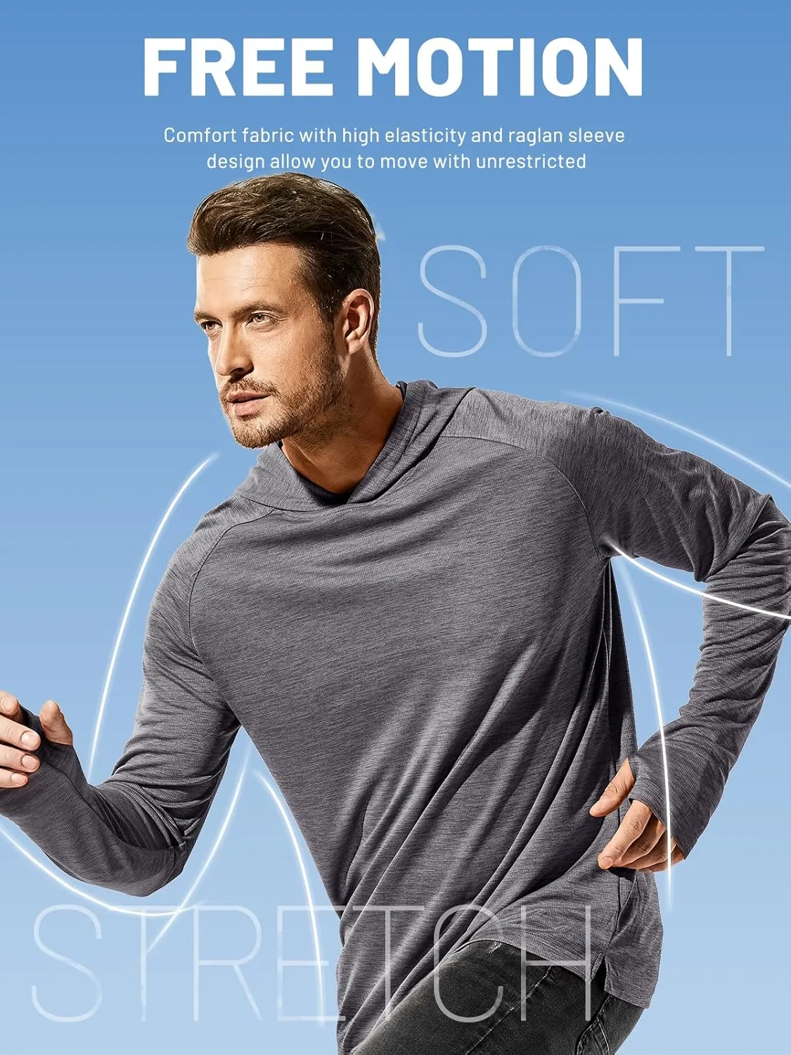 MIER Men's UPF 50  Sun Protection Hoodie Long Sleeve SPF Fishing Hiking Running Thumbhole Shirts Hooded Quick Dry Lightweight