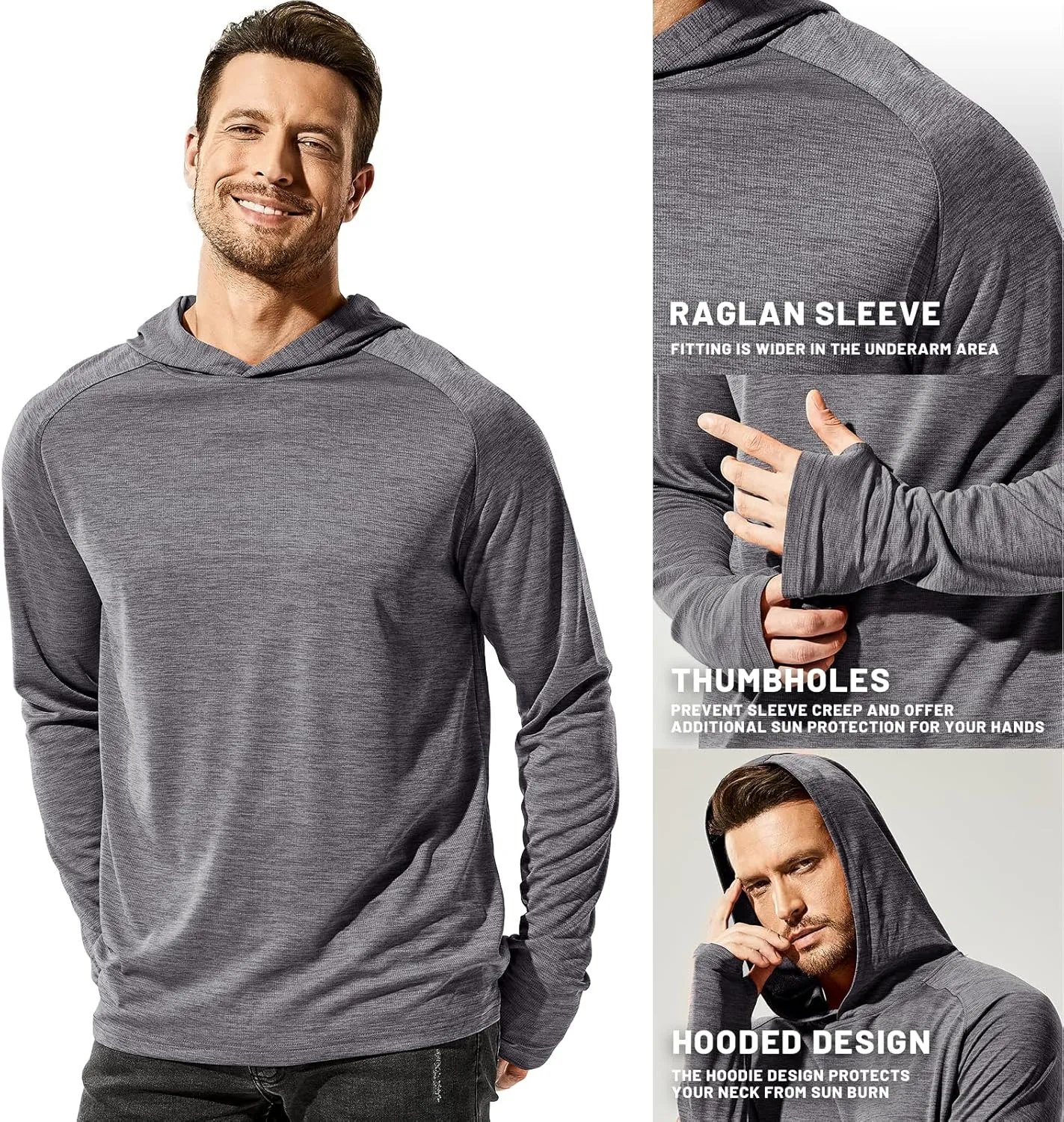 MIER Men's UPF 50  Sun Protection Hoodie Long Sleeve SPF Fishing Hiking Running Thumbhole Shirts Hooded Quick Dry Lightweight