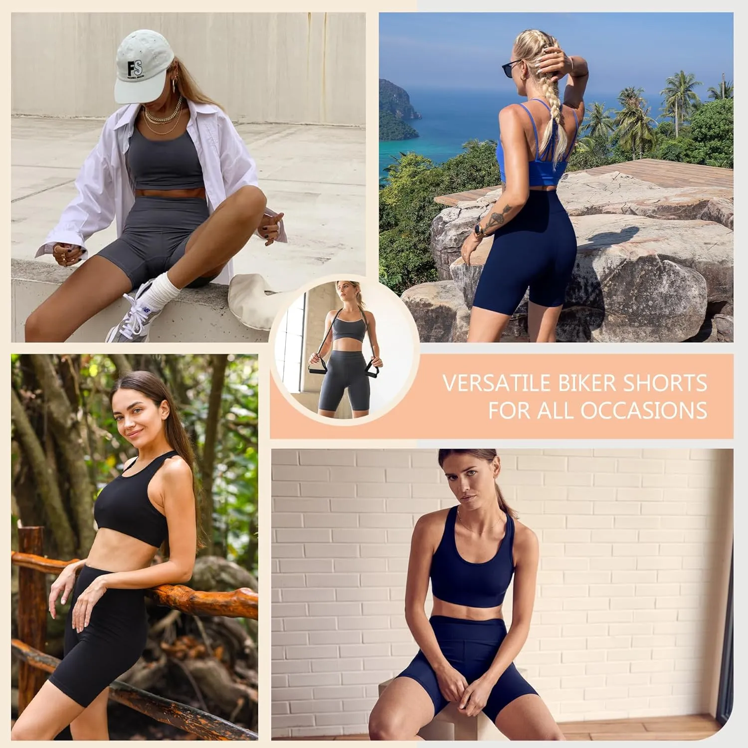 Natural Feelings 3 Pack Biker Shorts for Women-8" Workout Athletic Gym Sports Yoga Shorts Pants