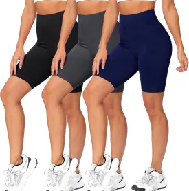 Natural Feelings 3 Pack Biker Shorts for Women-8" Workout Athletic Gym Sports Yoga Shorts Pants