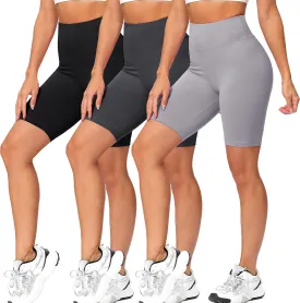 Natural Feelings 3 Pack Biker Shorts for Women-8" Workout Athletic Gym Sports Yoga Shorts Pants