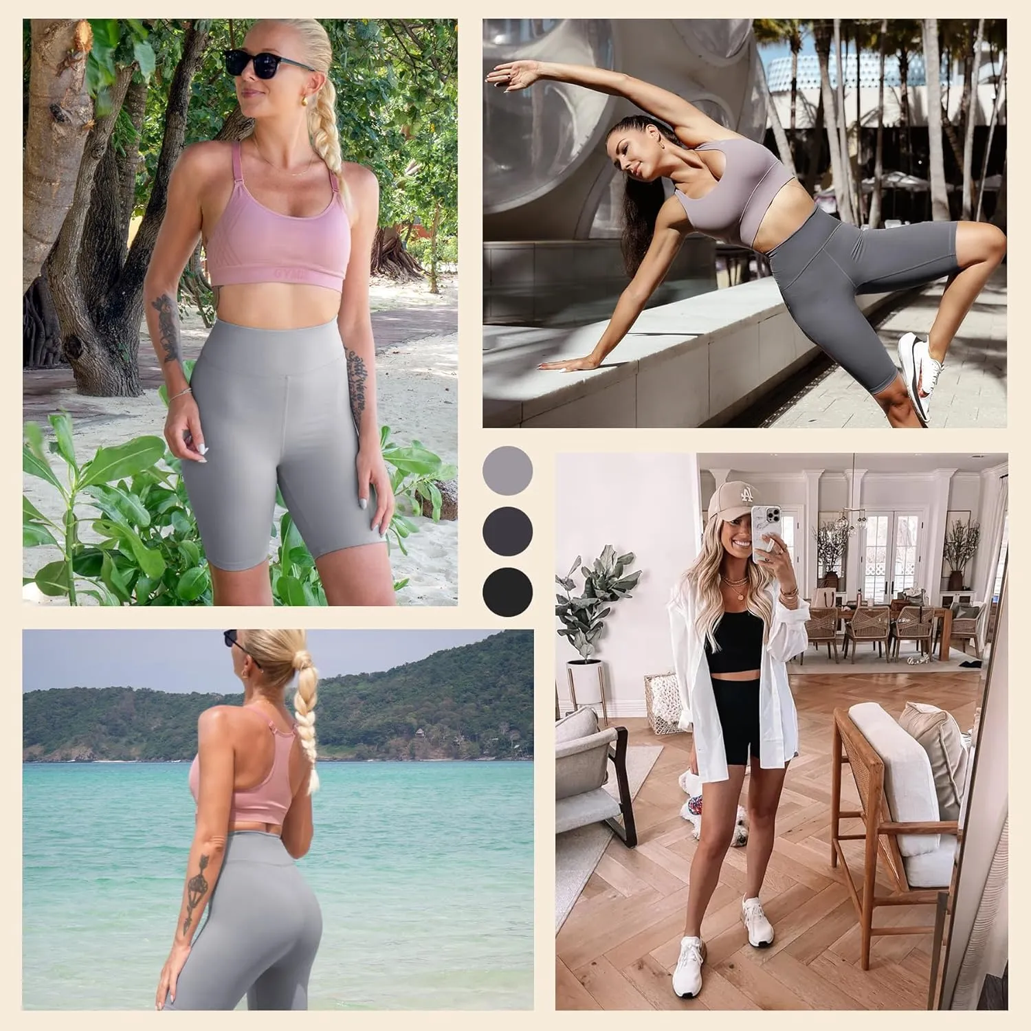 Natural Feelings 3 Pack Biker Shorts for Women-8" Workout Athletic Gym Sports Yoga Shorts Pants