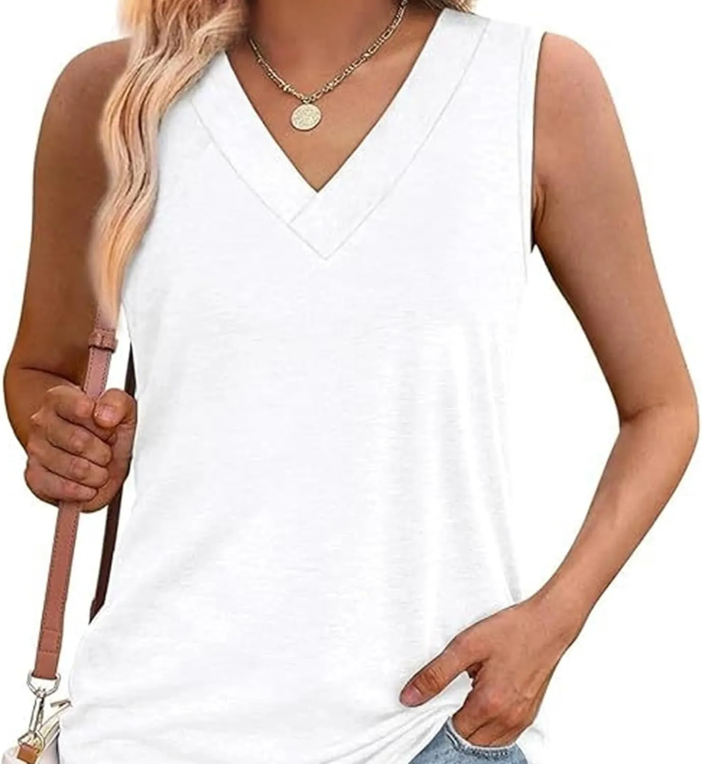 Peliaral Tank Top, Women's Sleeveless V-Neck Slimming Loose Fit Casual Tank Top T-Shirt, Lightweight Fabric with 10 Colors