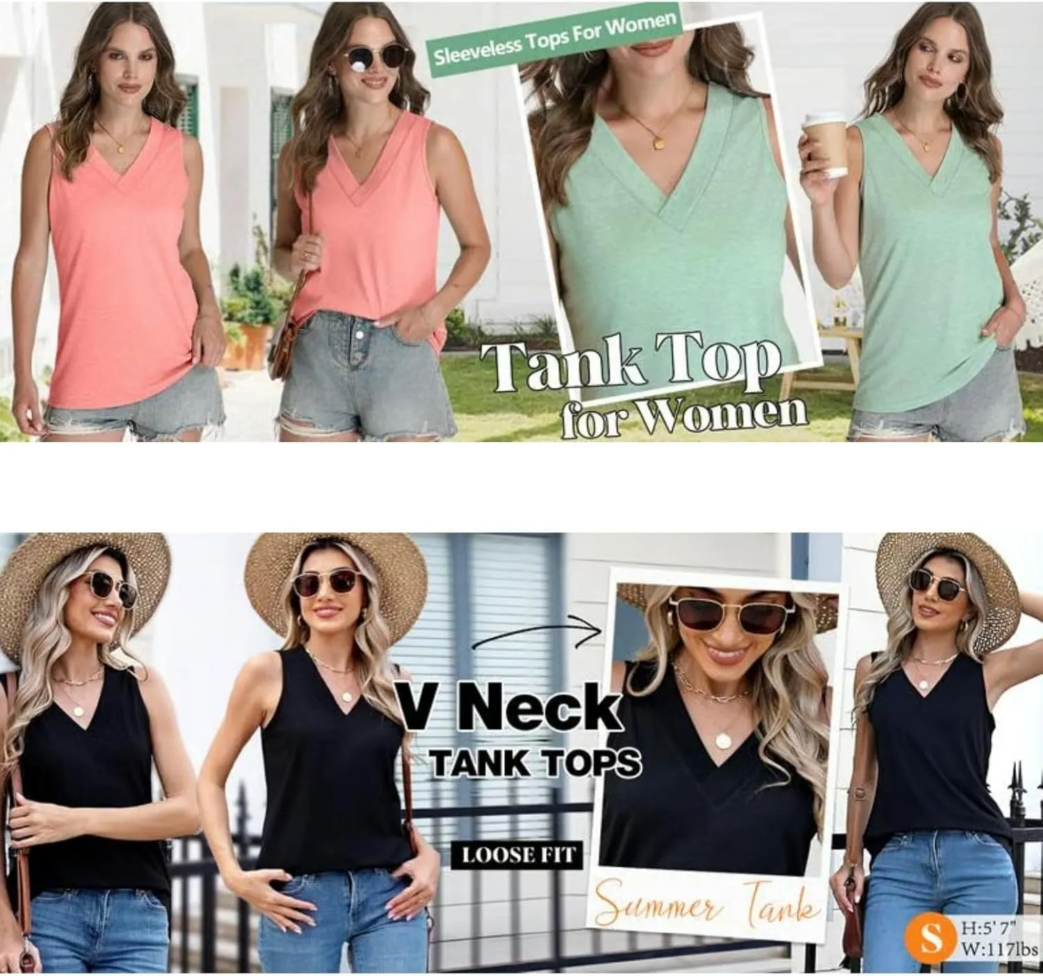 Peliaral Tank Top, Women's Sleeveless V-Neck Slimming Loose Fit Casual Tank Top T-Shirt, Lightweight Fabric with 10 Colors