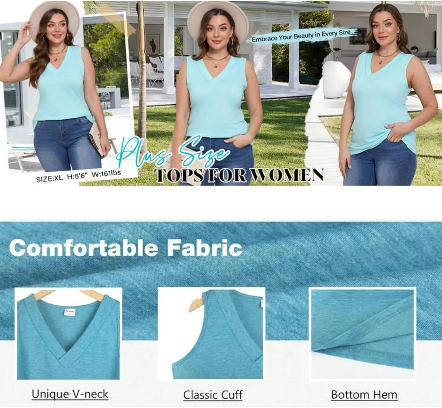 Peliaral Tank Top, Women's Sleeveless V-Neck Slimming Loose Fit Casual Tank Top T-Shirt, Lightweight Fabric with 10 Colors