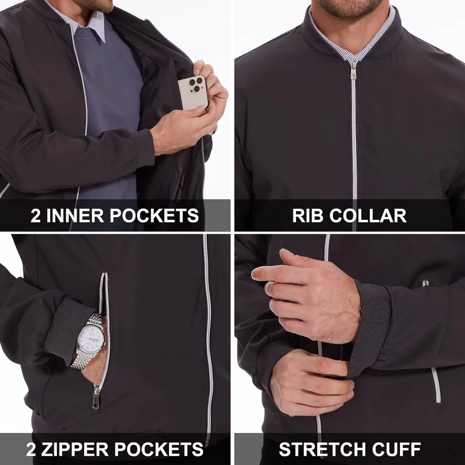 QPNGRP Men's Bright Zipper Windbreaker Softshell Lightweight Jacket