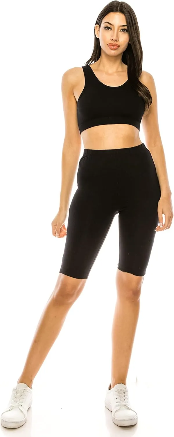 RENESEILLE Women's Active Biker Shorts  High Waist 10" Inseam Athletic Workout Gym Sports Yoga Running Bike Pants