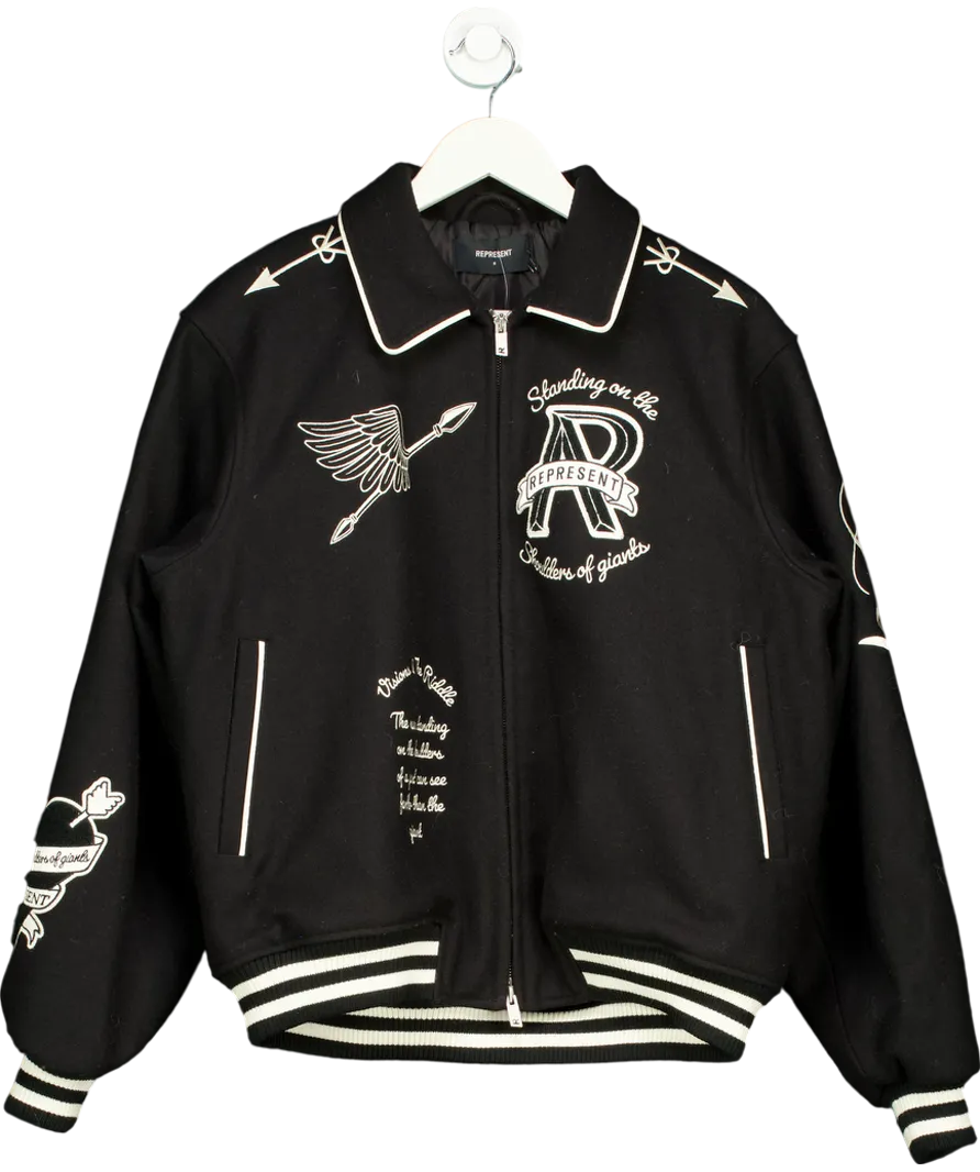 Represent Black Cherub Logo Wool-blend Varsity Jacket UK S