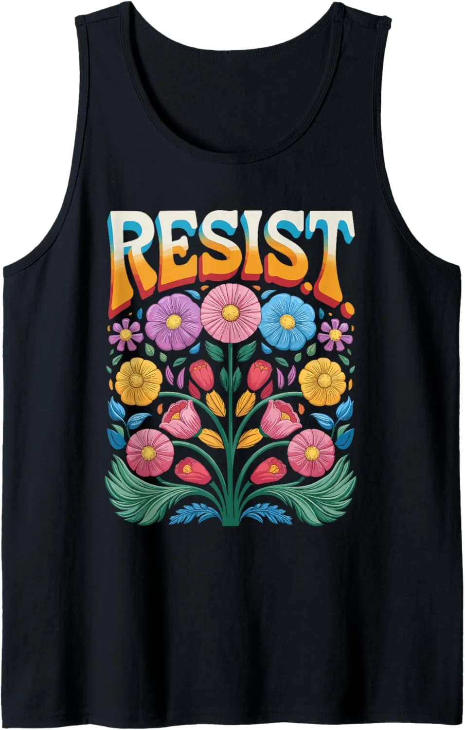 Resist Word Over Botanical Design Tank Top