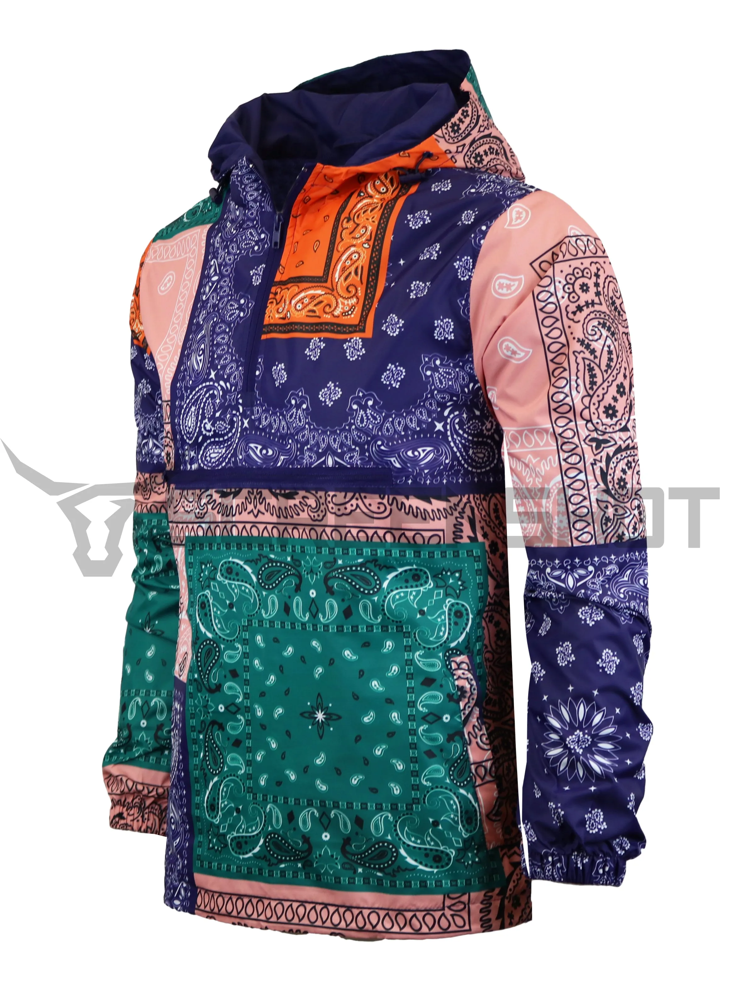 S51011-BANDANA PATCHWORK WINDBREAKER JACKET (PURPLE)