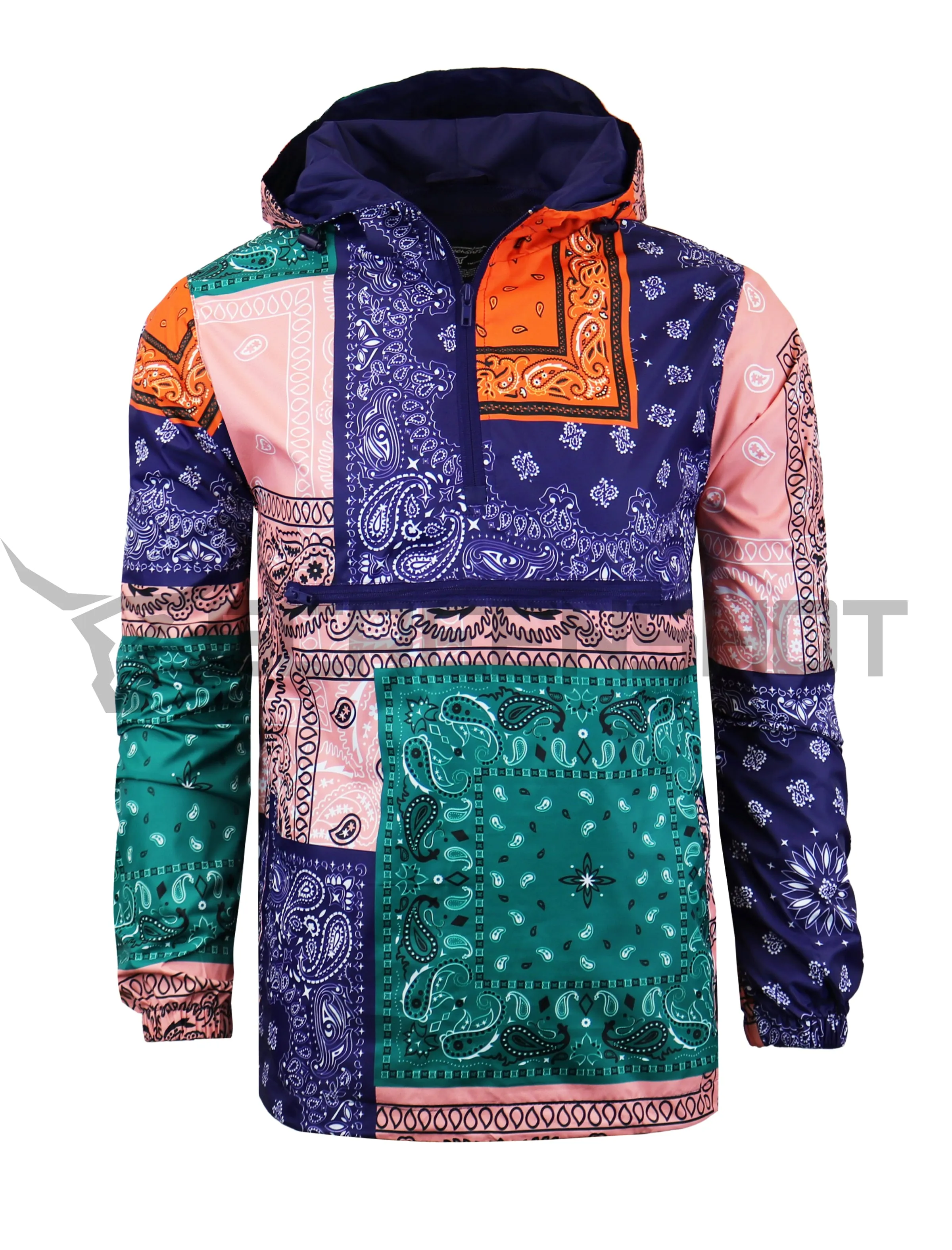S51011-BANDANA PATCHWORK WINDBREAKER JACKET (PURPLE)