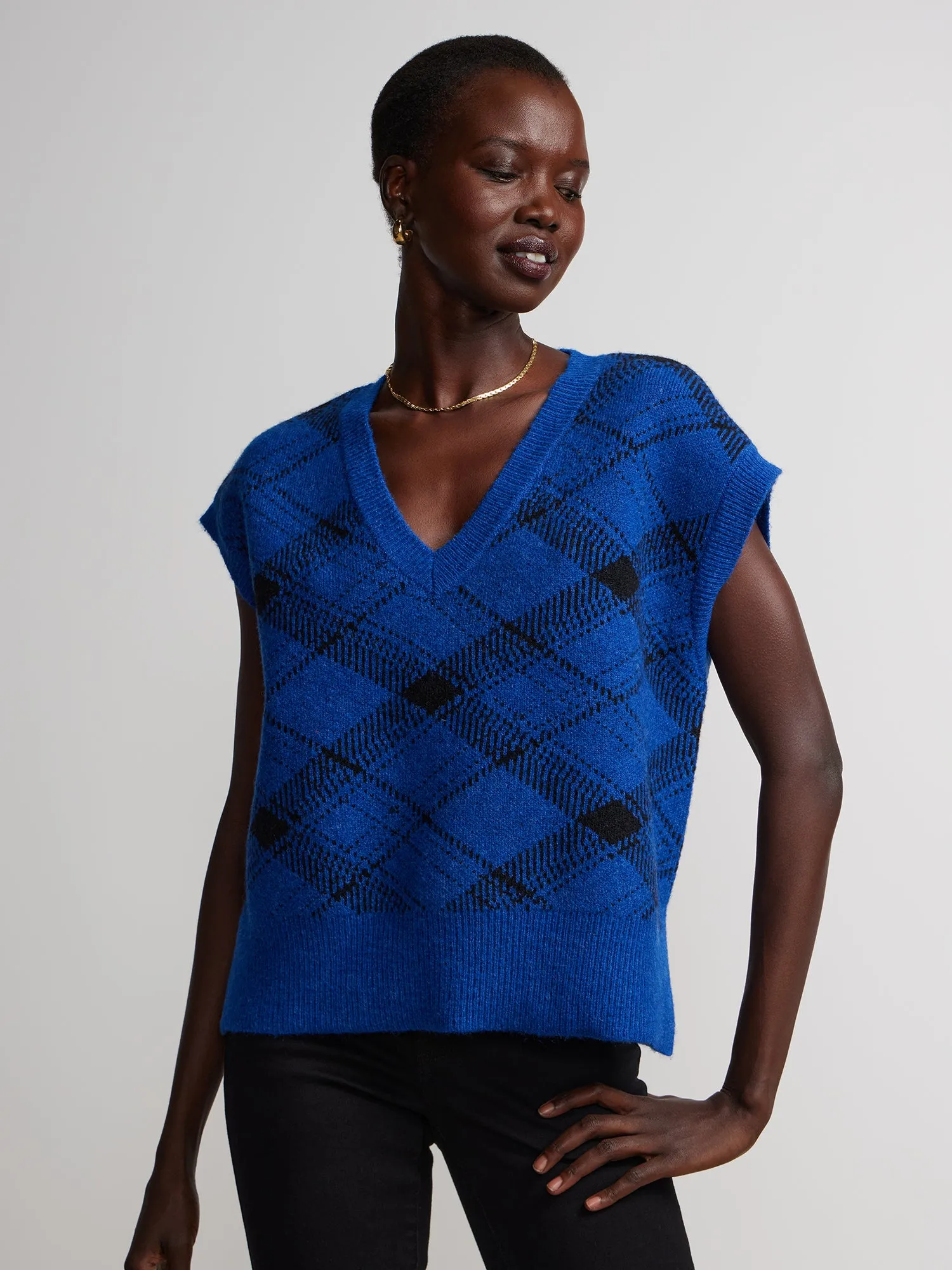 Short Sleeve Slouchy Plaid Sweater