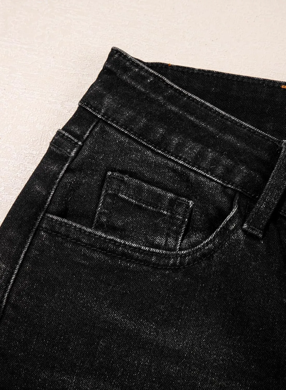Sidefeel Women's Wide Leg Jeans High Waisted Stretchy Baggy Raw Hem Crossover Button Denim Pants