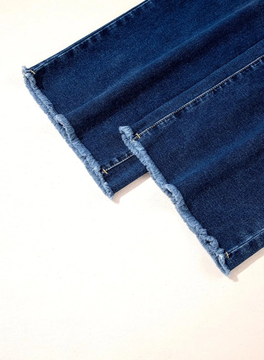 Sidefeel Women's Wide Leg Jeans High Waisted Stretchy Baggy Raw Hem Crossover Button Denim Pants