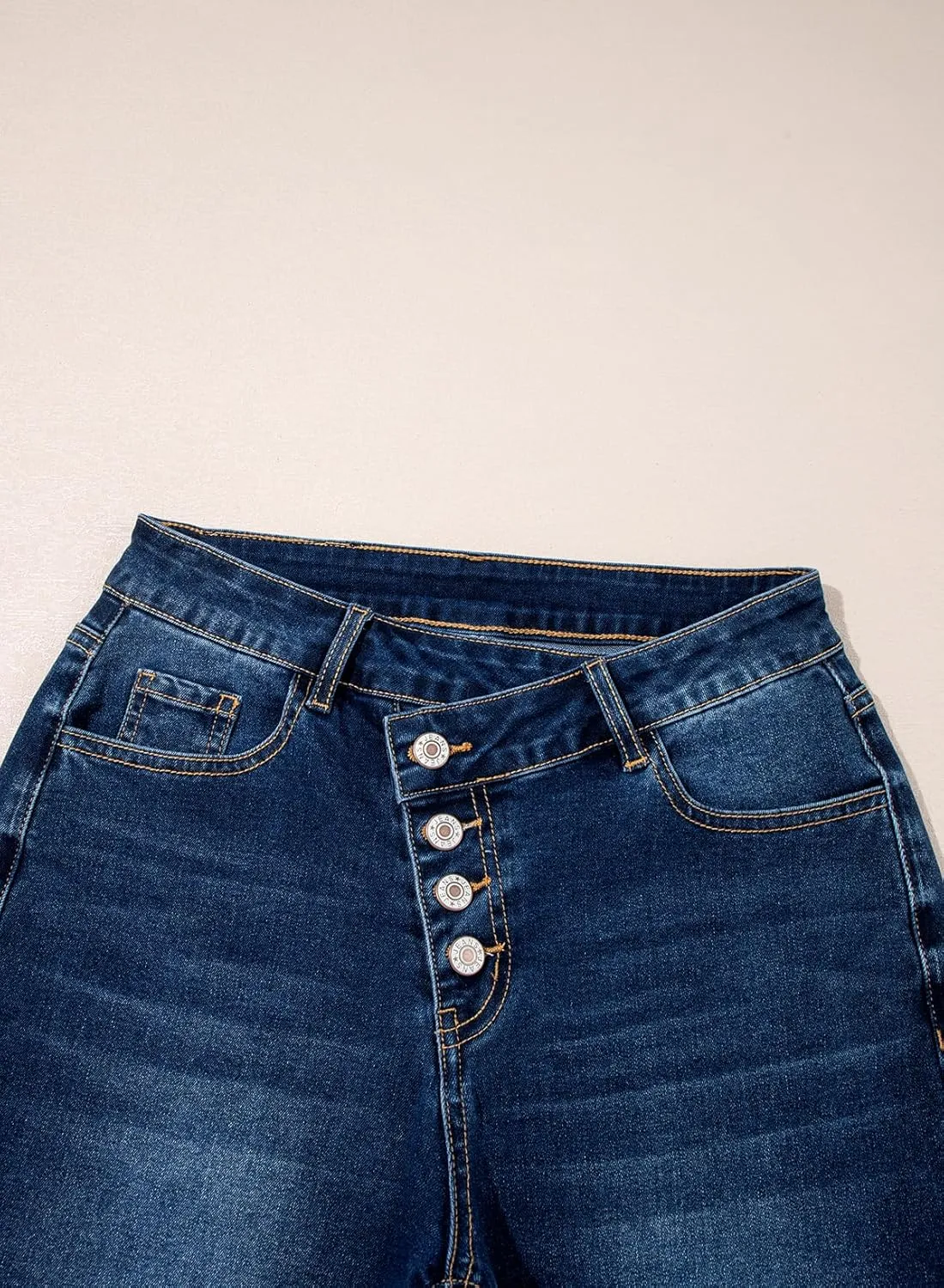 Sidefeel Women's Wide Leg Jeans High Waisted Stretchy Baggy Raw Hem Crossover Button Denim Pants