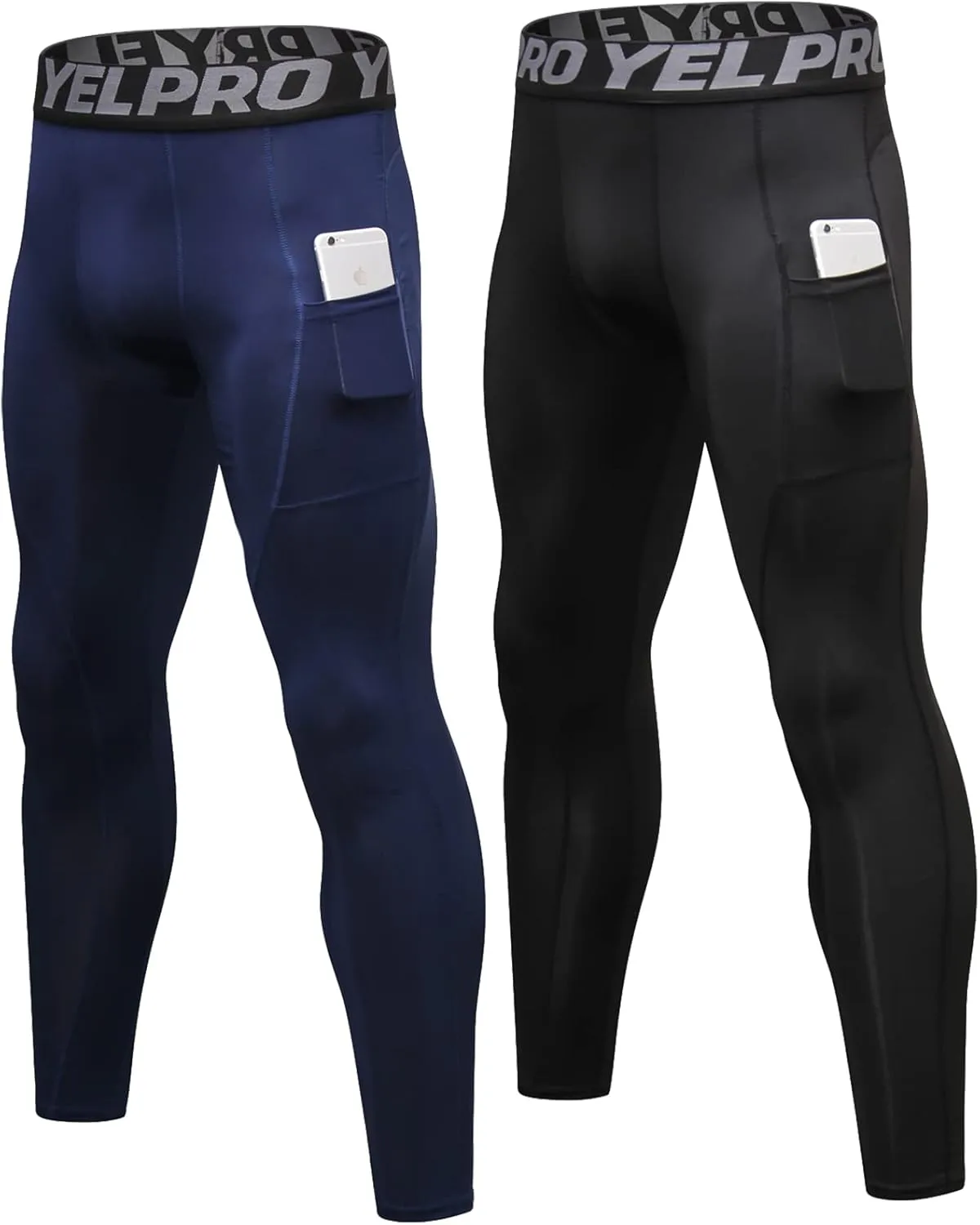 SPVISE 2 or 3 Pack Men's Compression Pants Leggings Running Tights with Pocket Cool Dry Workout Base Layer Athletic Gym Pants