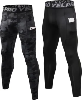 SPVISE 2 or 3 Pack Men's Compression Pants Leggings Running Tights with Pocket Cool Dry Workout Base Layer Athletic Gym Pants
