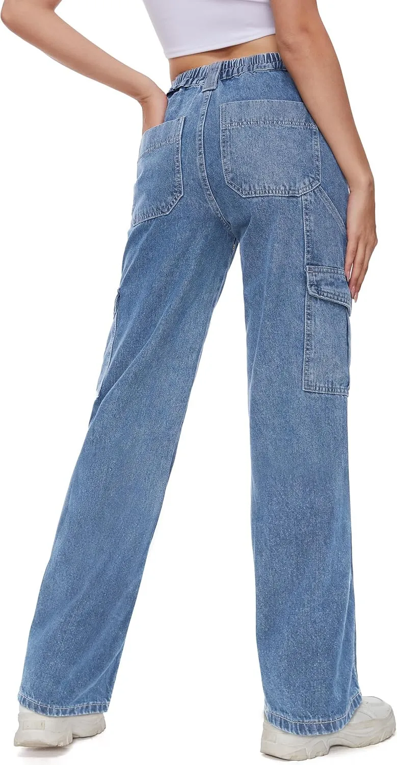 Tapata Women's 26"/28"/30"/32"/34" Cargo Jeans Straight Leg Short Petite Regular Tall Denim Relaxed Y2K Pants