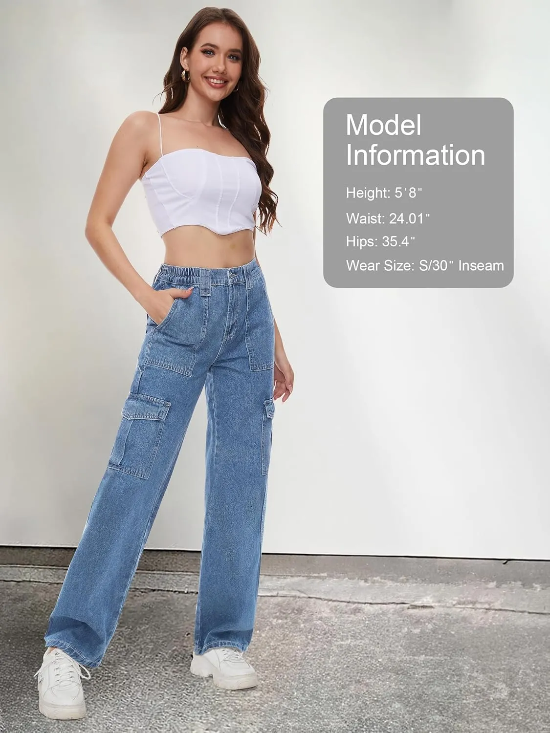 Tapata Women's 26"/28"/30"/32"/34" Cargo Jeans Straight Leg Short Petite Regular Tall Denim Relaxed Y2K Pants