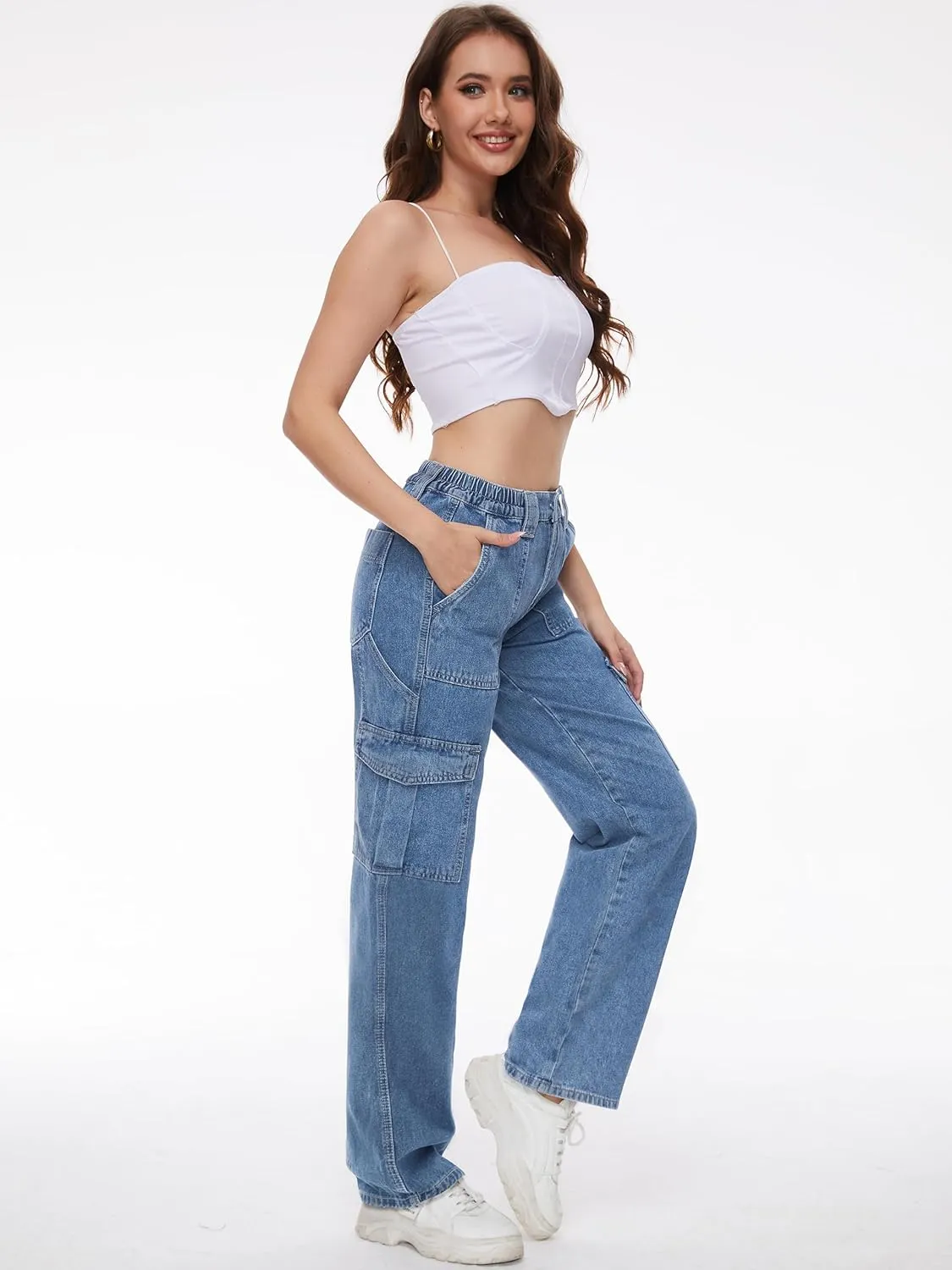 Tapata Women's 26"/28"/30"/32"/34" Cargo Jeans Straight Leg Short Petite Regular Tall Denim Relaxed Y2K Pants