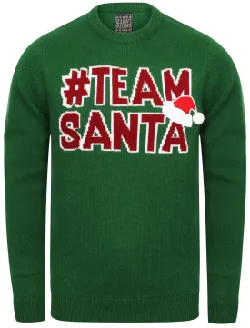 Team Santa Novelty Christmas Jumper In Green - Season's Greetings