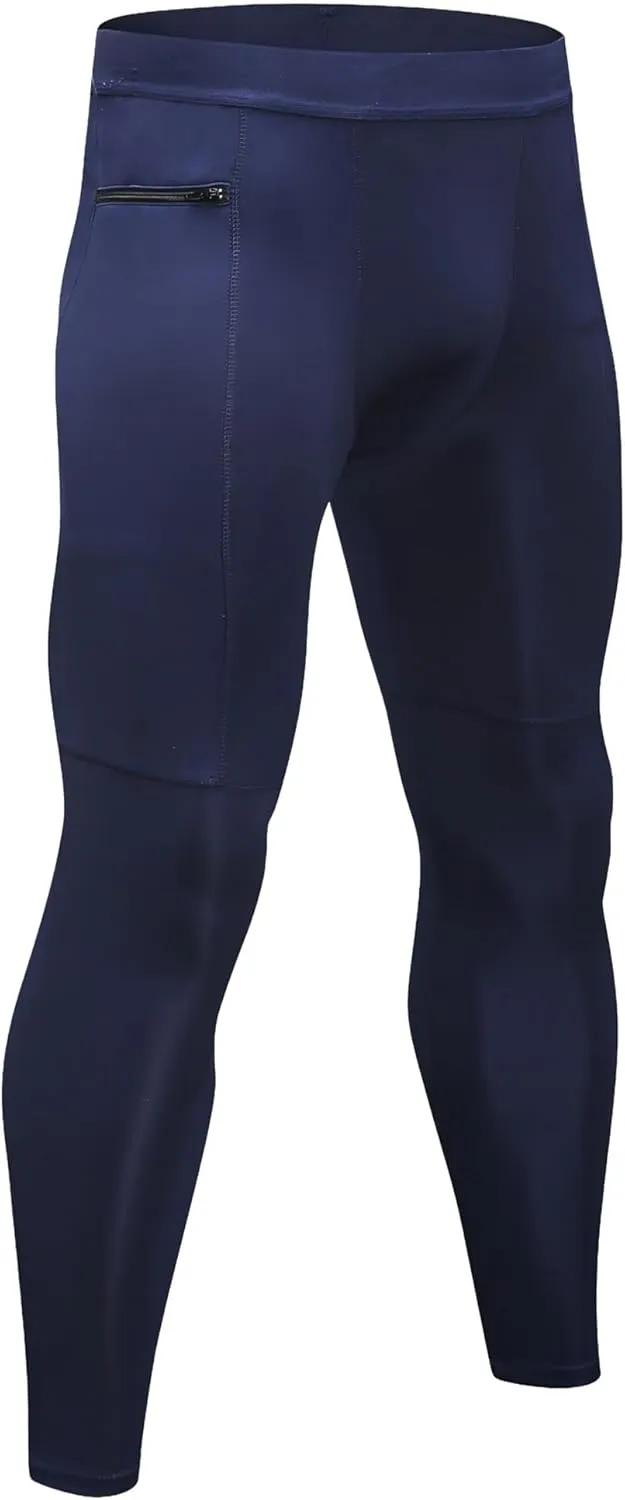 TopTie Men's Compression Pants Zipper Pocket Baselayer Sports Tights Leggings
