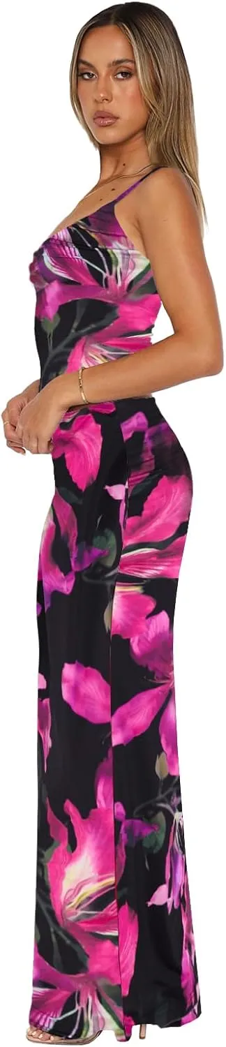 Two Piece Skirt Set for Women - Sexy 2 Pc Sleeveless Spaghetti Strap Pleated Tank Top Maxi Long Skirts Sets