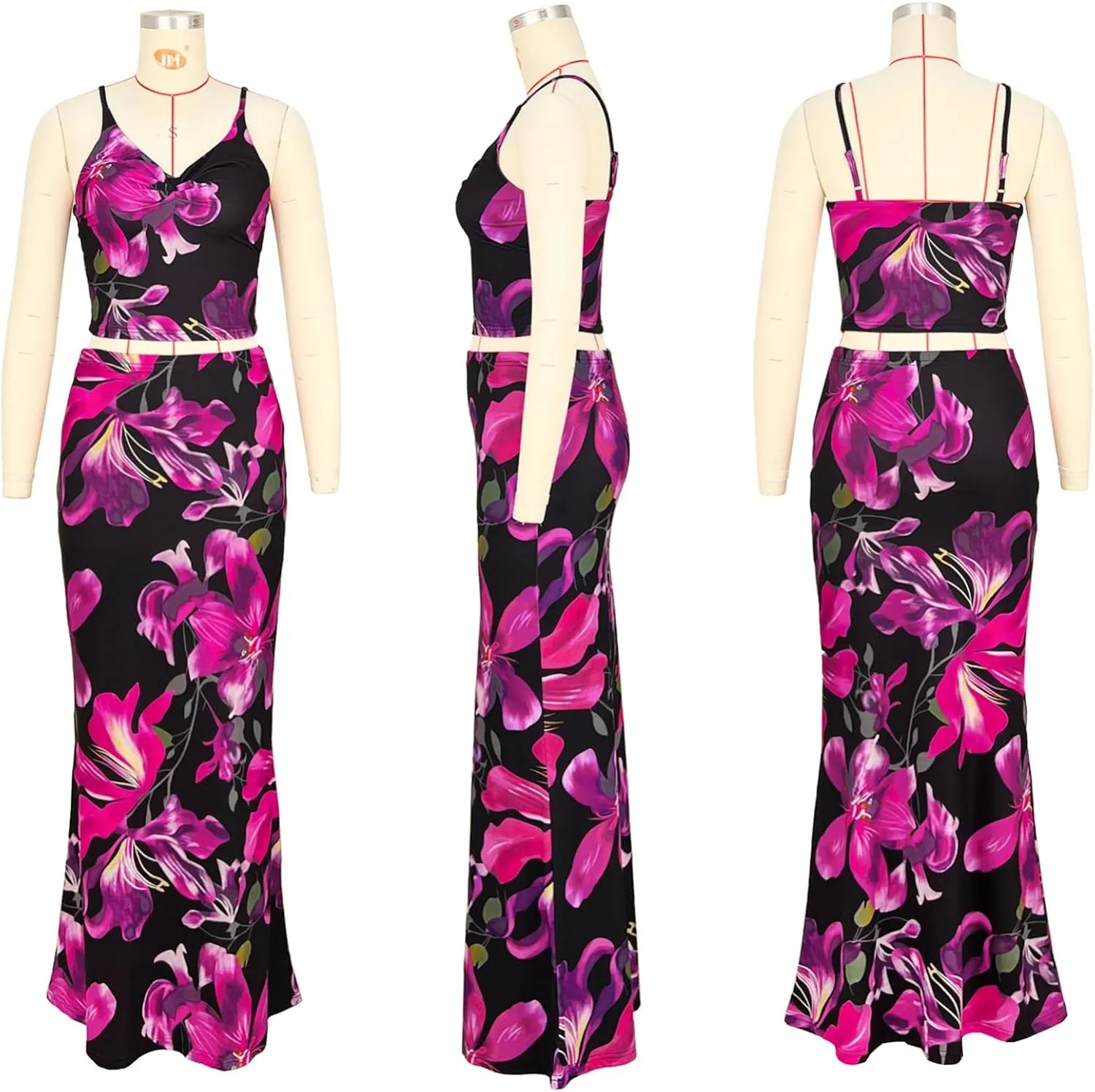 Two Piece Skirt Set for Women - Sexy 2 Pc Sleeveless Spaghetti Strap Pleated Tank Top Maxi Long Skirts Sets