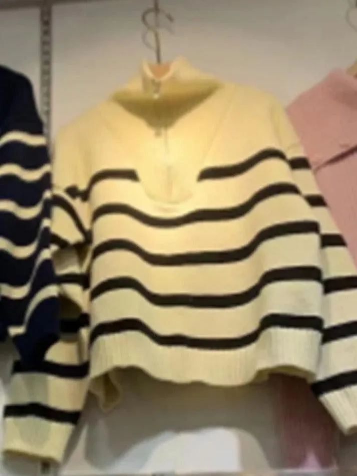 Wenkouban-Spring Casual Outfits Y2K Outfits Stripe Splice Lapel Neck Half Zip Sweater