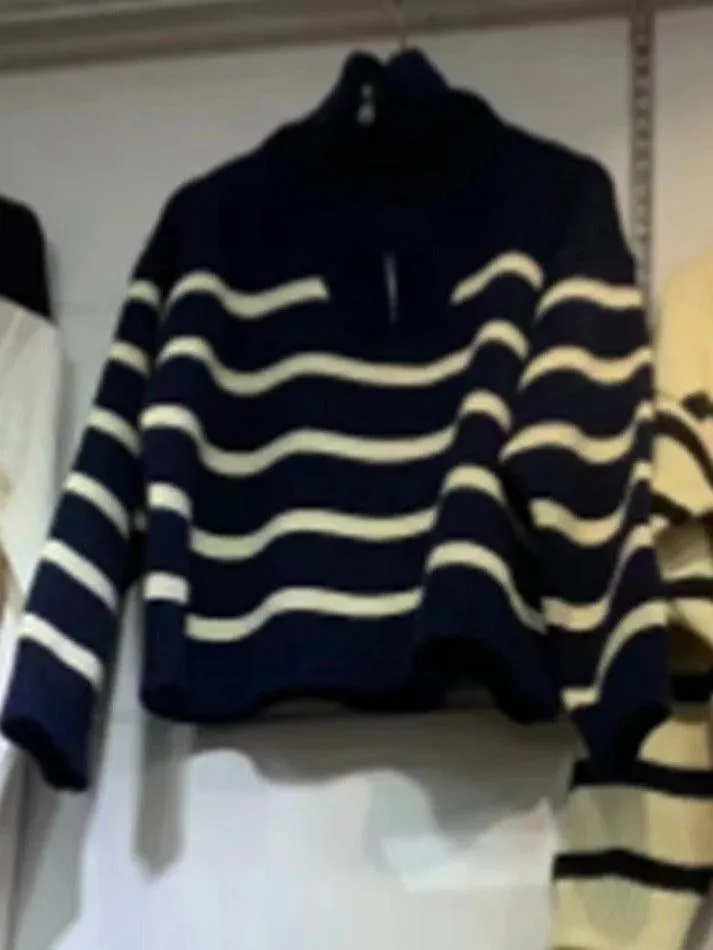 Wenkouban-Spring Casual Outfits Y2K Outfits Stripe Splice Lapel Neck Half Zip Sweater