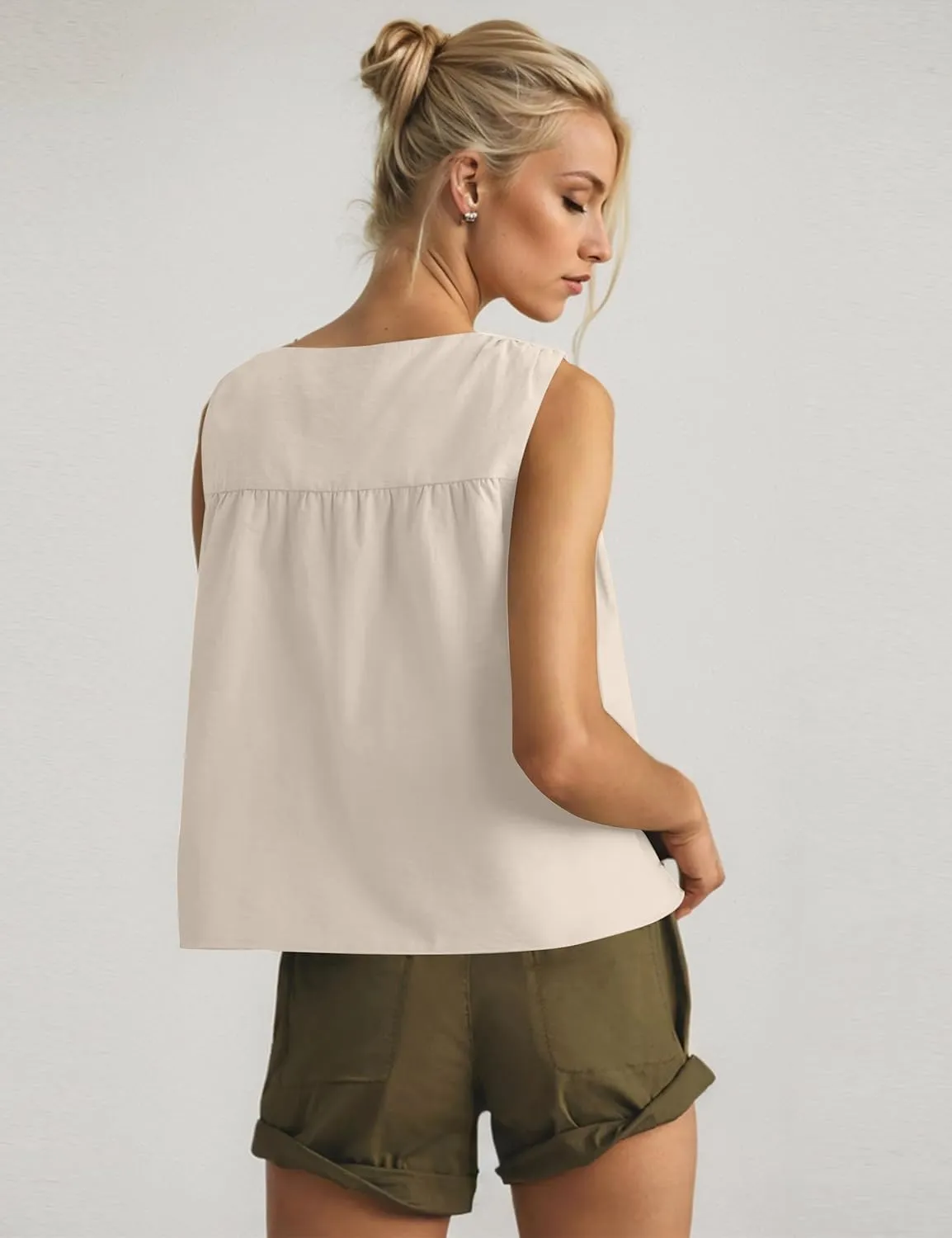 Women Babydoll Peplum Tank Tops Sleeveless Smocked Shirt Top Ruffle Hem Loose Fit Ruched Top Summer Shirred Tops