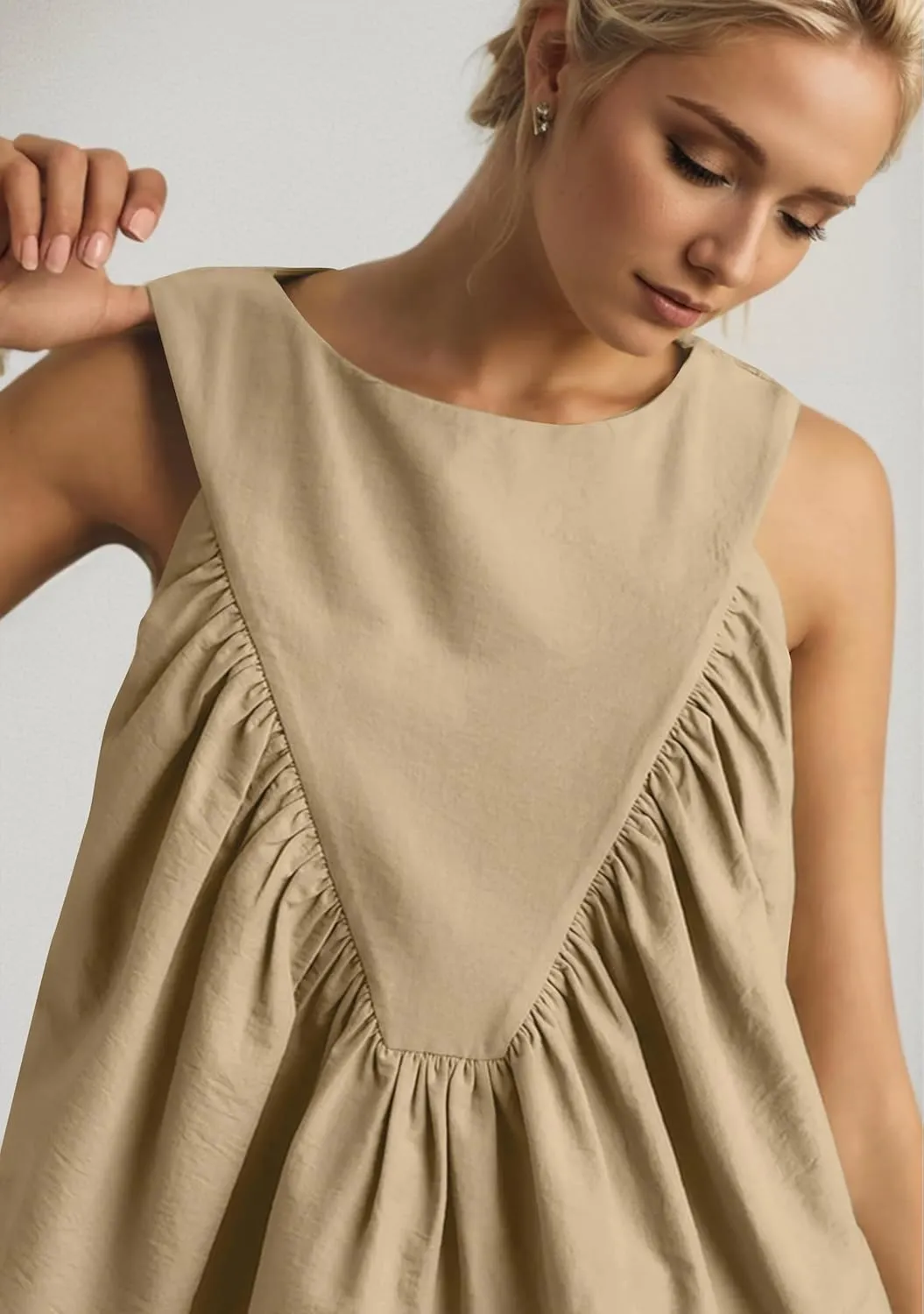Women Babydoll Peplum Tank Tops Sleeveless Smocked Shirt Top Ruffle Hem Loose Fit Ruched Top Summer Shirred Tops