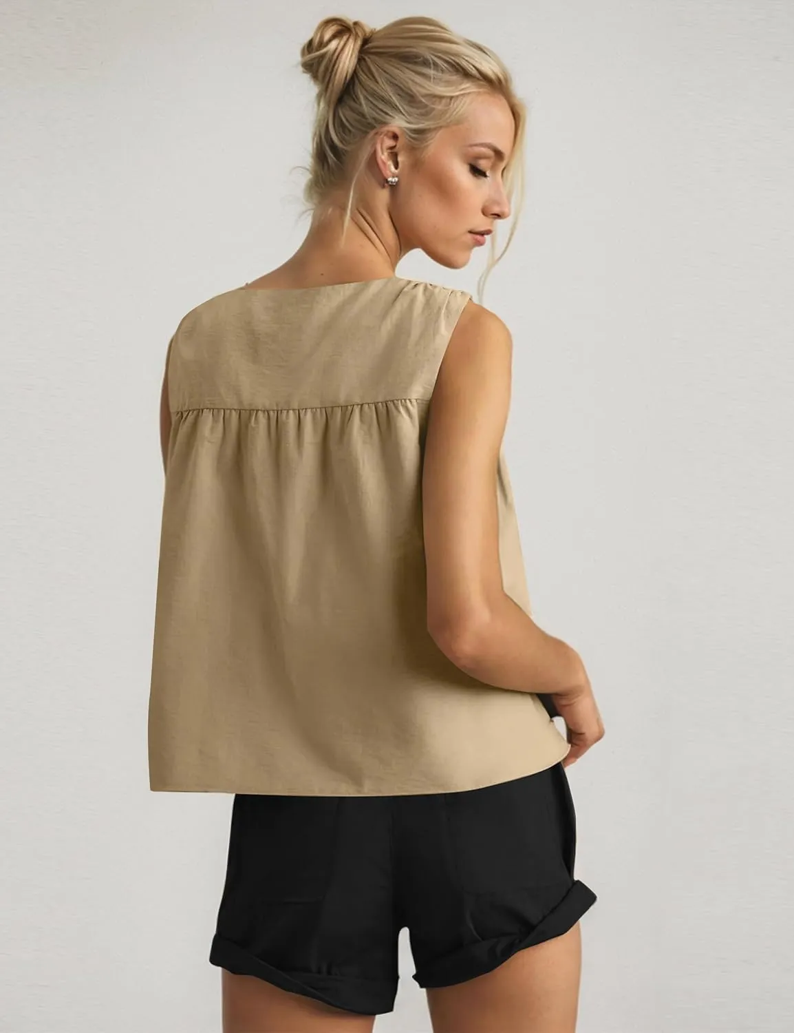 Women Babydoll Peplum Tank Tops Sleeveless Smocked Shirt Top Ruffle Hem Loose Fit Ruched Top Summer Shirred Tops