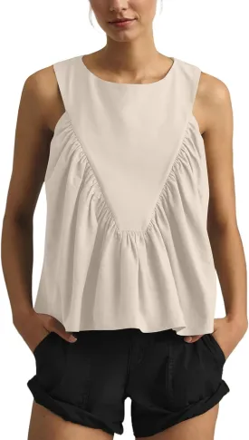 Women Babydoll Peplum Tank Tops Sleeveless Smocked Shirt Top Ruffle Hem Loose Fit Ruched Top Summer Shirred Tops
