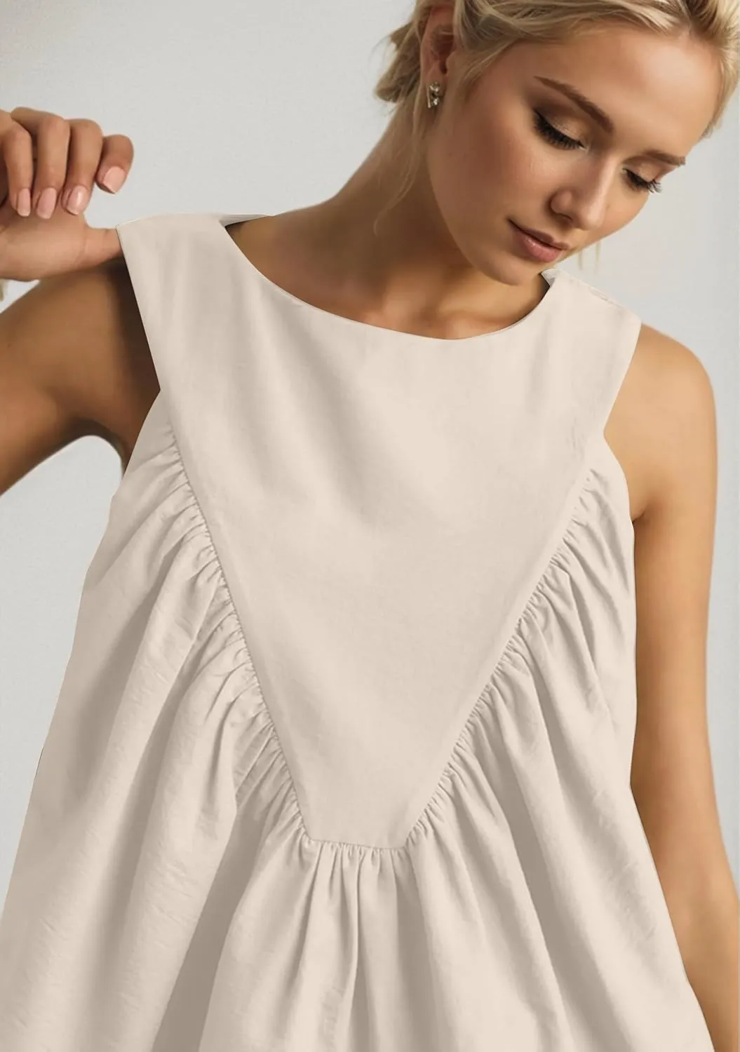 Women Babydoll Peplum Tank Tops Sleeveless Smocked Shirt Top Ruffle Hem Loose Fit Ruched Top Summer Shirred Tops