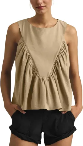 Women Babydoll Peplum Tank Tops Sleeveless Smocked Shirt Top Ruffle Hem Loose Fit Ruched Top Summer Shirred Tops