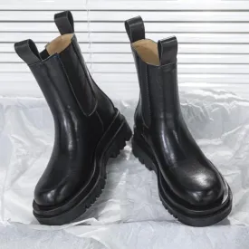 Women winter fall chunky platform slip on chelsea black boots