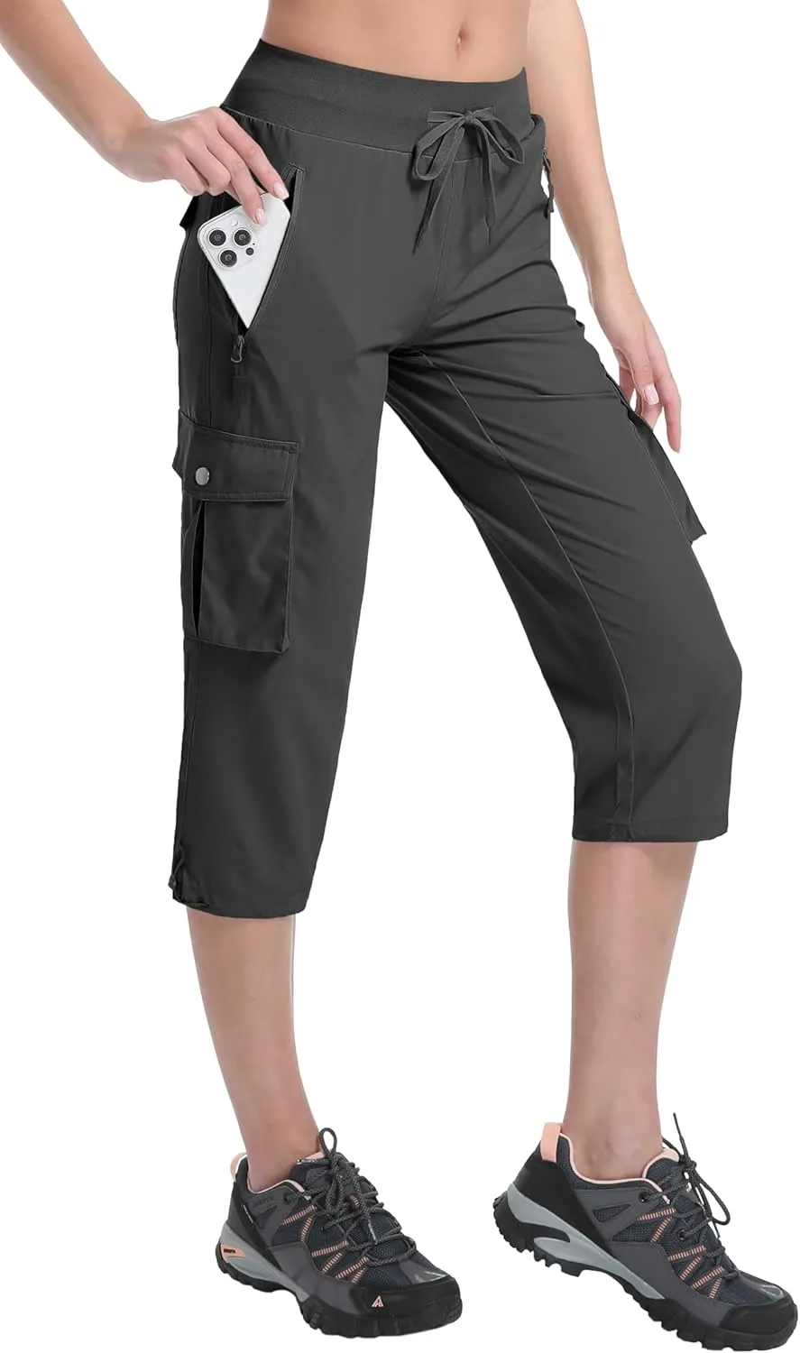 Women's Cargo Capris Hiking Pants Lightweight Quick Dry Summer Travel Athletic Outdoor Elastic Waist Loose Casual